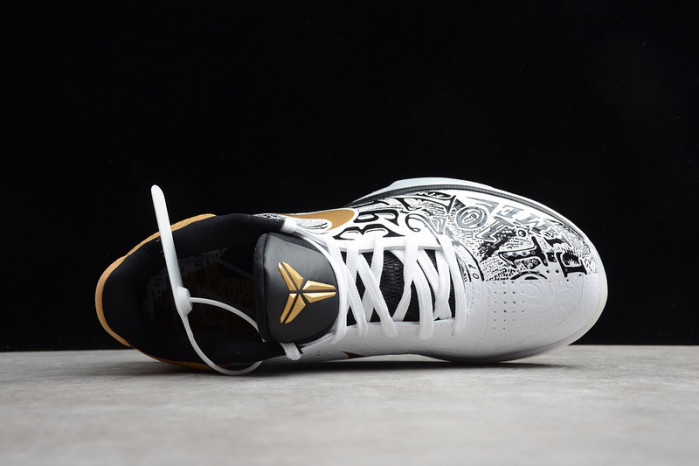 kobe 5 protro black/white/gold ct8044-100